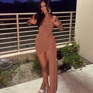 Elegant Brown Strapless Dress